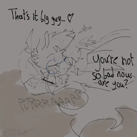 A digital sketch of Sunburst on top of King Sombra cuddling him while Sombra purrs.