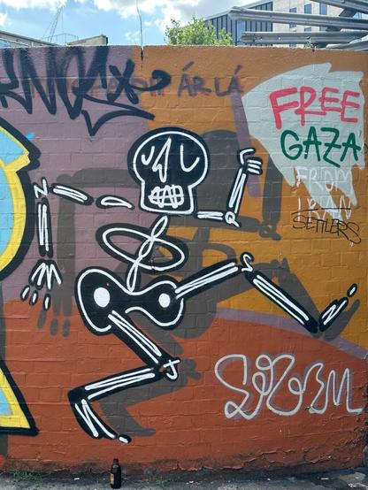 aerosol art of a stylised dancing skeleton