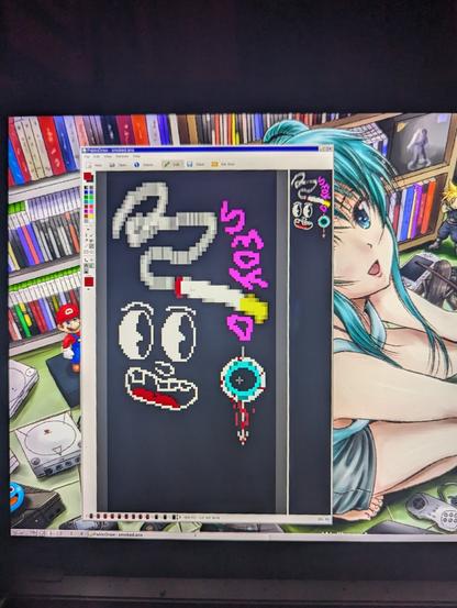 Image of a computer screen with an ASCII art drawing of a cartoon face and a cigarette text reads "smoked"