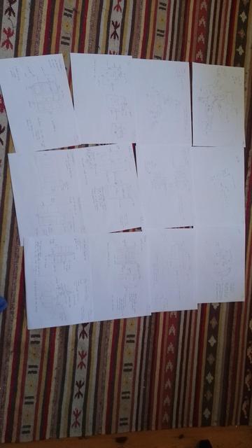 12 scrawled pages lying on a carpet
