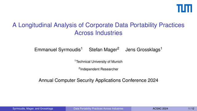Syrmoudis et al.'s "A Longitudinal Analysis of Corporate Data Portability Practices Across Industries"