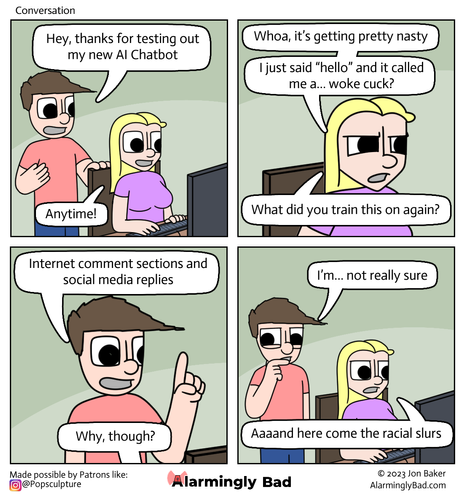 Alarmingly Bad comic about a man testing out his new AI chatbot