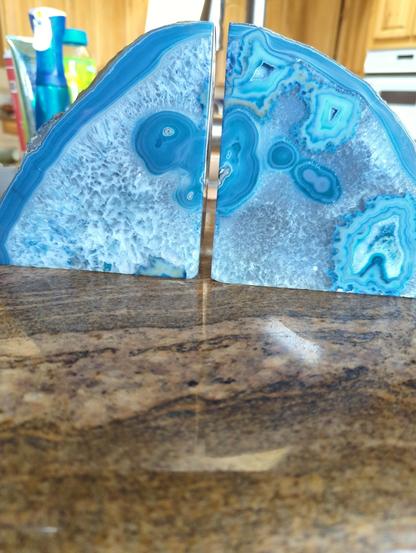 "Blue quartz" bookends (this is not the natural color; it's dyed).