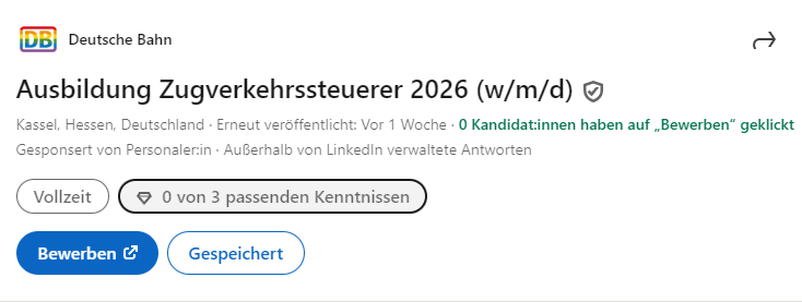Linkedin DB Ausbildung Zugverkehrssteuerer anzeige