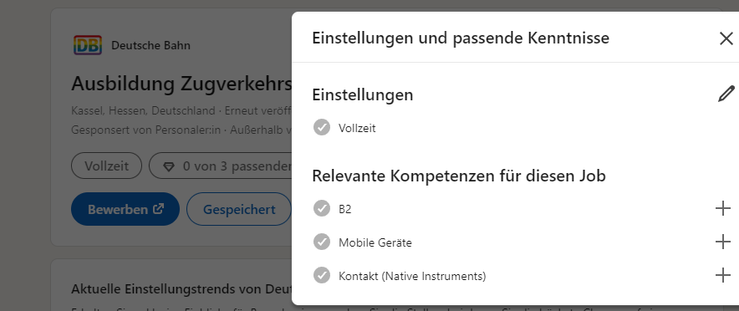 Linkedin DB Ausbildung Zugverkehrssteuerer anzeige
Relevante Kenntnisse:
- Kontakt (Native Instruments)