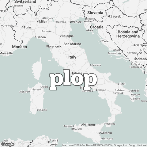 Map of Italy overlaid with "plop".