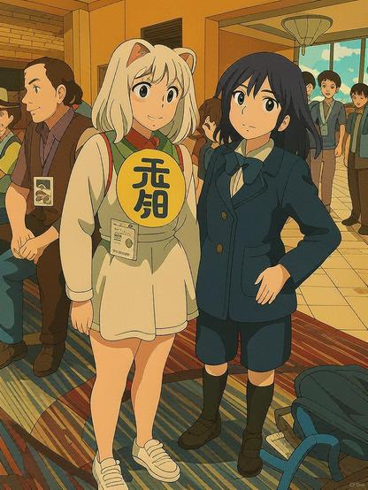 Turbogranny cosplay rendered as anime art by Grok Ai.  Manekineko form.