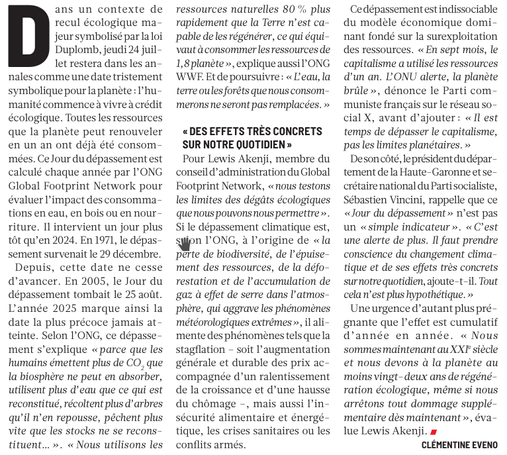 article de l'humanité sur le jour du dépassement
