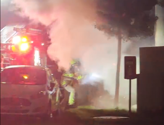 Firefighters tackle the blaze in Penlan