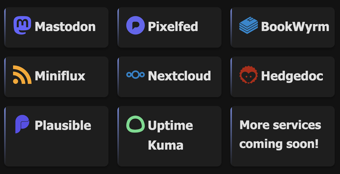 A screenshot showing the list of services offered by stic.earth.