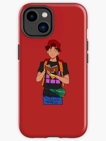 An iPhone case featuring an image of Kintaro Oe, happily writing something in his notebook.