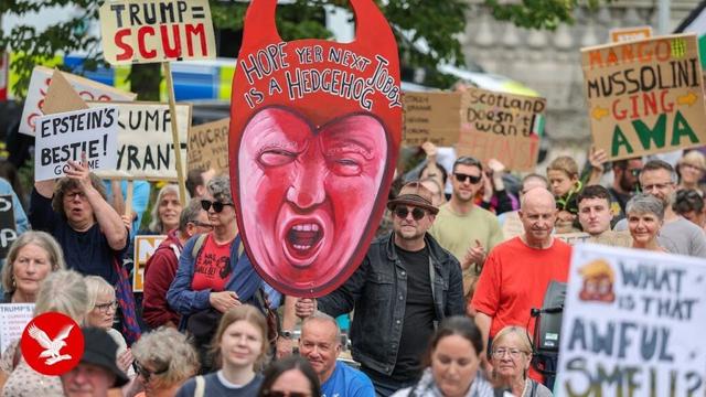 Hundreds protest Trump’s visit to Scotland as US president hits golf course