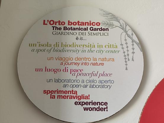 Insegna interna del Giardino dei Semplici a Firenze