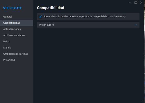 Imagen de steam, opciones steins gate compatibilidad Proton