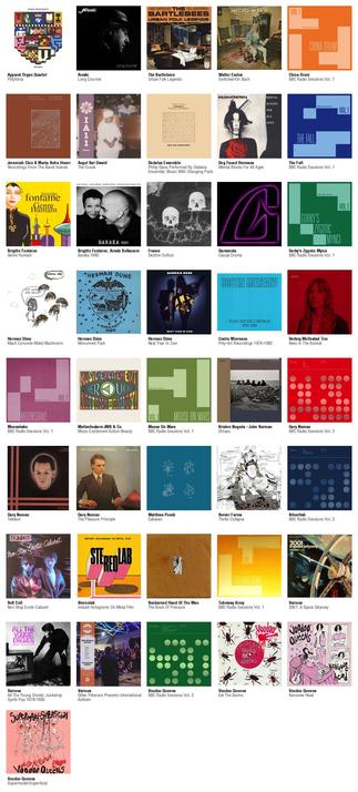 Collage des pochettes des albums de Apparat Organ Quartet (Pólýfónía), Areski (Long Courrier), The Bartlebees (Urban Folk Legends), Walter Carlos (Switched-On Bach), China Drum (BBC Radio Sessions Vol. 1), Jeremiah Chiu & Marta Sofia Honer (Recordings From The Åland Islands), Angel Bat Dawid (The Oracle), Dedalus Ensemble (Philip Glass Performed By Dedalus Ensemble: Music With Changing Parts), Dog Faced Hermans (Mental Blocks For All Ages), The Fall (BBC Radio Sessions Vol. 1), Brigitte Fontaine (Genre Humain), Brigitte Fontaine, Areski Belkacem (Baraka 1980), France (Destino Scifosi), Garaventa (Casual Drama), Gorky's Zygotic Mynci (BBC Radio Sessions Vol. 1), Herman Düne (Mash Concrete Metal Mushroom), Herman Düne (Monument Park), Herman Düne (Next Year In Zion), Costin Miereanu (Poly-Art Recordings 1976-1982), Hedvig Mollestad Trio (Bees In The Bonnet), Moonshake (BBC Radio Sessions Vol. 1), Motherfuckers JMB & Co (Music Excitement Action Beauty), Mouse On Mars (BBC Radio Sessions Vol. 1), Kristen Noguès - John Surman (Diriaou), Gary Numan (BBC Radio Sessions Vol. 2), Gary Numan (Telekon), Gary Numan (The Pleasure Principle), Matthias Puech (Cabanes), Server Farms (Thrills Collapse), Silverfish (BBC Radio Sessions Vol. 2), Soft Cell (Non Stop Erotic Cabaret), Stereolab (Instant Holograms On Metal Film), Sunburned Hand Of The Man (The Book Of Pressure), Tubeway Army (BBC Radio Sessions Vol. 1), Various (2001: A Space Odyssey) et quelques autres