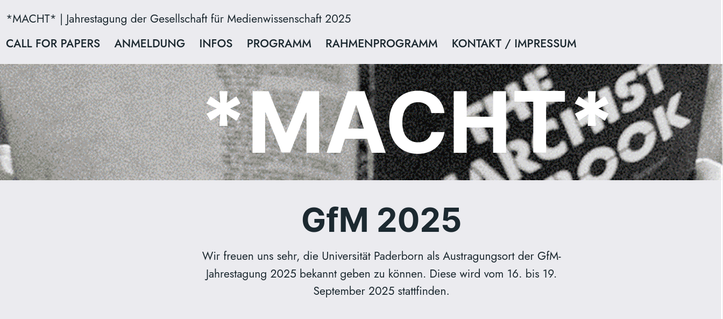 Screenshot der Startseite für die GfM2025, die vom 16.-19.09.25 an der Universität Paderborn stattfinden wird.