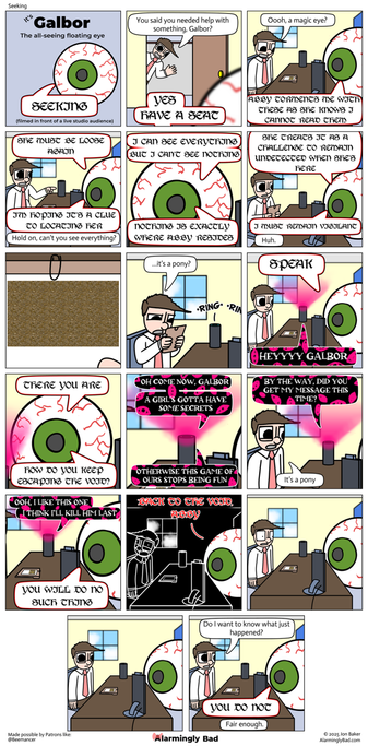 Alarmingly Bad comic where Abby sends Galbor a magic eye