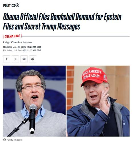 Obama Official Files Bombshell Demand for Epstein Files and Secret Trump Messages