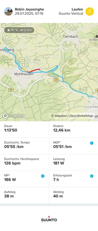 Suunto Screenshot 12 km laufen