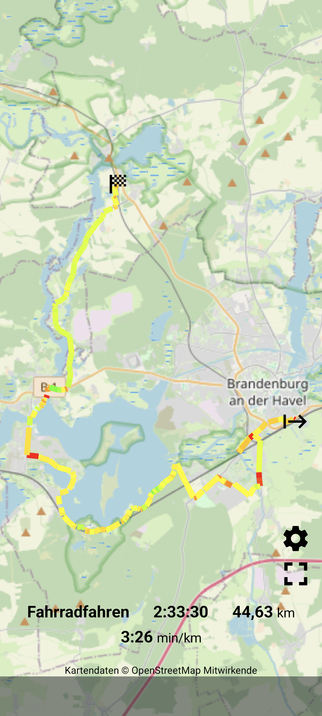 Strecke von Brandenburg an der Havel über Kirchmöser, Briest, Tieckow bis zum Bahnhof Fohrde.

Der große See westlich von Brandenburg an der Havel wurde südlich umfahren anstatt die kürze Strecke direkt von Brandenburg an der Havel nach Norden.
