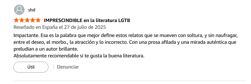 reseña de 5 estrellas sobre 5 de un libro lgbt