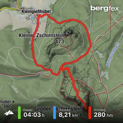 Map of a short walk around Grosser and Kleiner Zschirnstein in Saxony