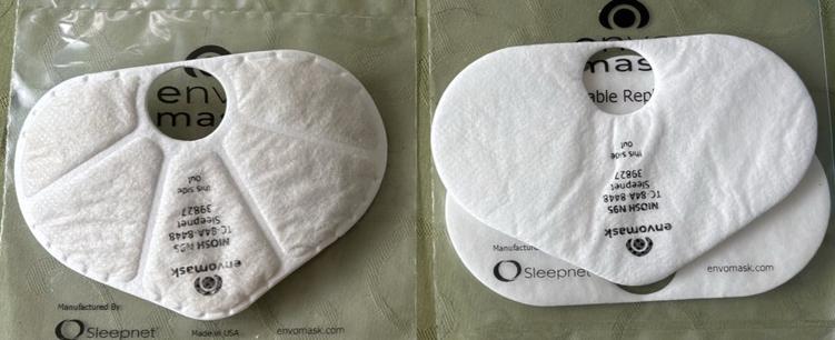 Links: Ein gebrauchter FFP2-Filter.
Rechts: Ein neuer FFP2-Filter.