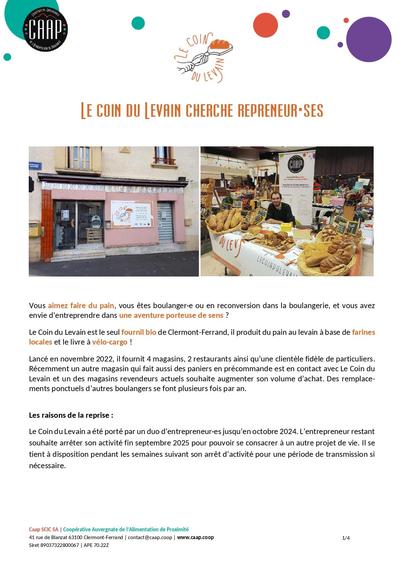 Annonce de reprise le coin du levain 1