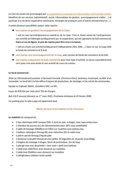 Annonce de reprise le coin du levain 2