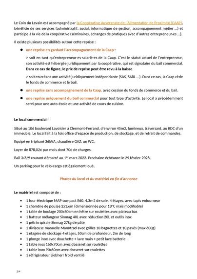 Annonce de reprise le coin du levain 2