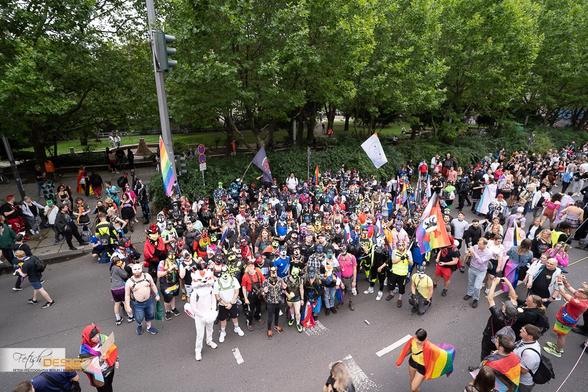 A group photo of the puppy block of berlin pride 2025