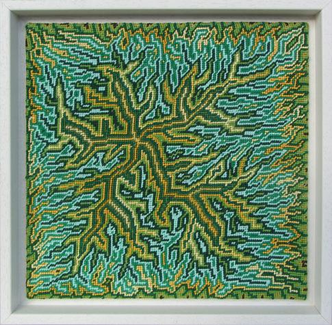 "Fraktal Flechte" Gobelin Stickerei, 25x25 cm, Baumwolle, ca. 17000 Stiche.