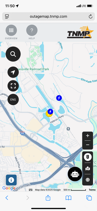 TNMP outage map of Lewisville, TX