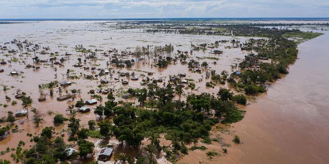 An aerial photo of flooding left behind by 2019's Cyclone Idai in Mozambique.