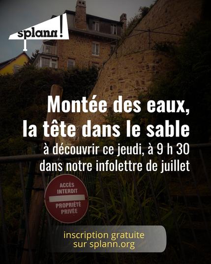 Montée des eaux, la tête dans le sable, à découvrir ce jeudi, à 9 h 30, dans notre infolettre de juillet (inscription gratuite sur splann.org).