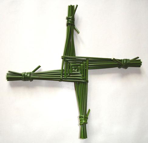 Bride’s  or Brigid’s Cross - also Lá Fhéile Bríde (Irish), Là Fhèill Brìghde (Scottish Gaelic), Laa'l Breeshey (Manx). Traditionally woven at Imbolc, they are hung above entrances to provide protection, fertility and blessings throughout the coming year. The four arms of the cross, woven from straw or rushes, are not rigidly parallel to one another, giving the impression of lively motion.