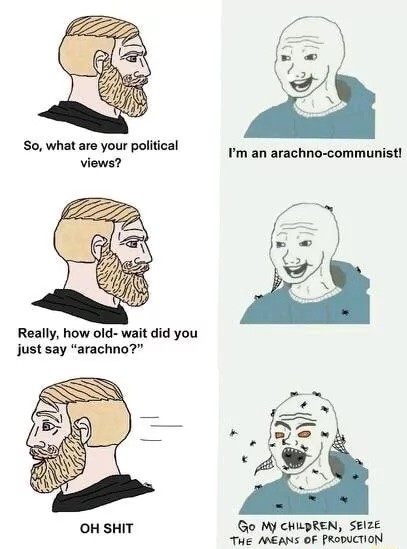 I'm an arachno-communist! Go, my children, seize the means of production.