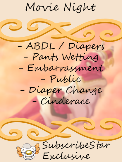 Story cover for: Movie Night. Contains: ABDL / Diapers, Pants Wetting, Embarrassment, Public, Diaper Change, Cinderace.