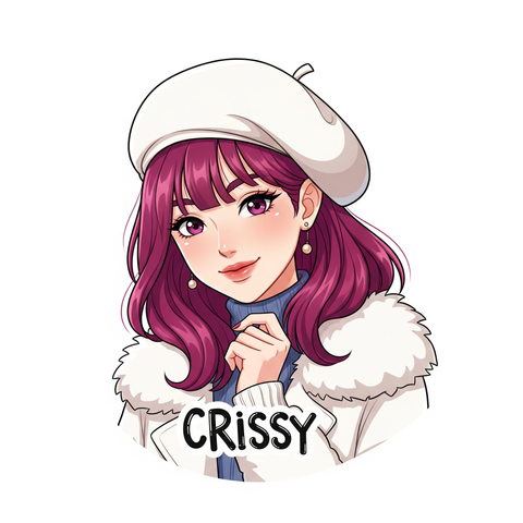 what Gemini (flash 2.5) thinks I look like based on my real-life photo (PFP) when I asked it to show me what it thinks I look like: Anime girl with red hair, white beret, fluffy white coat, the name CRISSY on the bottom
