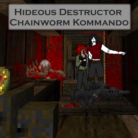 Stream thumbnail: Hideous Destructor: Chainworm Kommando
Jester is injured, having lost a hand, and is shouting Workshed, while opening the door to a workshed. Lein is annoyed having Jester's stump stuck in her face.
