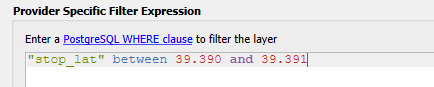 SQL database language conditional filter limiting the results to between 2 latitudes, in a 3-digit-decimal way.