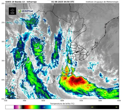 01/08/2025 Pantallazo de la imagen satelital infraroja de la pagina estatal de INUMET para Cerro Largo.