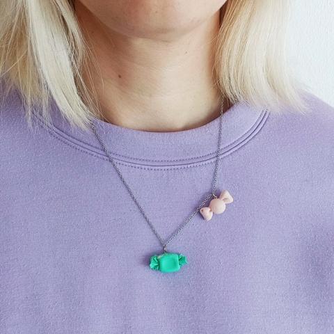 green and pink candy necklace