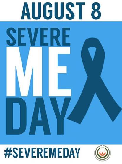 August 8. Severe ME day. Blue ribbon logo. #SEVEREMEDAY 
Solve ME/CFS Initiative logo.