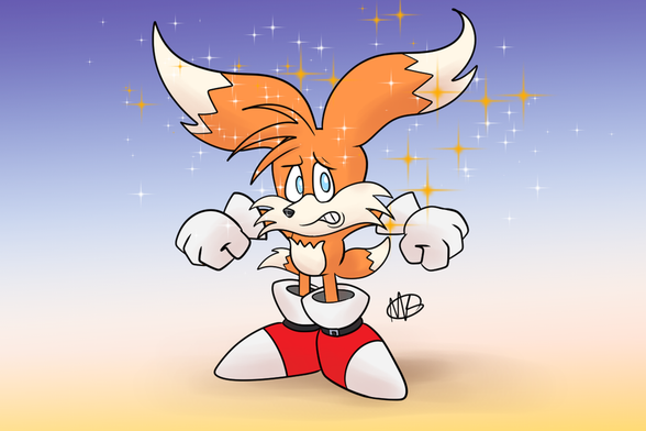 Sonic the Hedgehog's best friend, Tails, having his ears magically transformed into two giant fox tails on top of his head. His normal two fox tails at the base of his back are drastically reduced in size. Tails has a very uneasy look on his face. This is a reference to the Mega Dragonite revealed in Pokemon Legends ZA who has giant wings on top of its head and its normal wings reduced in size.