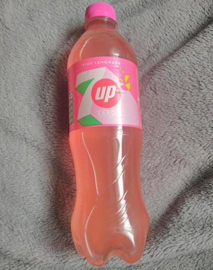 A bottle of 7-Up Zero Pink Lemonade