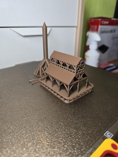 the print plate with all treehouse parts right after the print finished