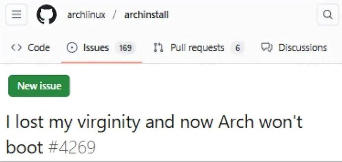github issue for archinstall: "I lost my virginity and now Arch won't boot" #4269