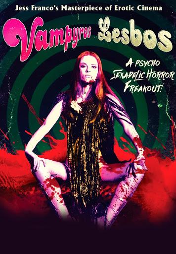 A cinema poster for the 1971 Jess Franco movie Vampyros Lesbos, featuring Spanish actress Soledad Miranda.