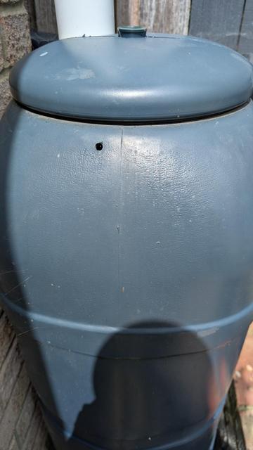 Step 1: Drill hole in water butt above max water level to avoid leaks